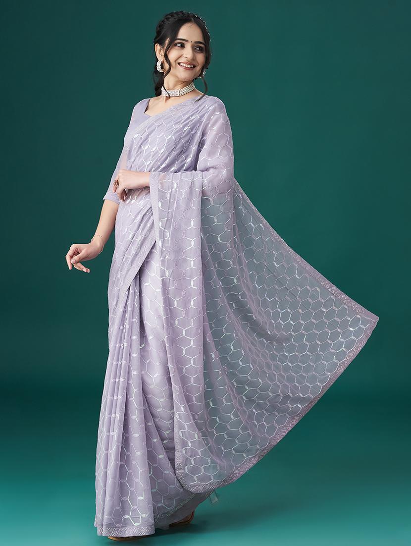 women solid with work embroidered saree with blouse - 21949690 - Standard Image - 4