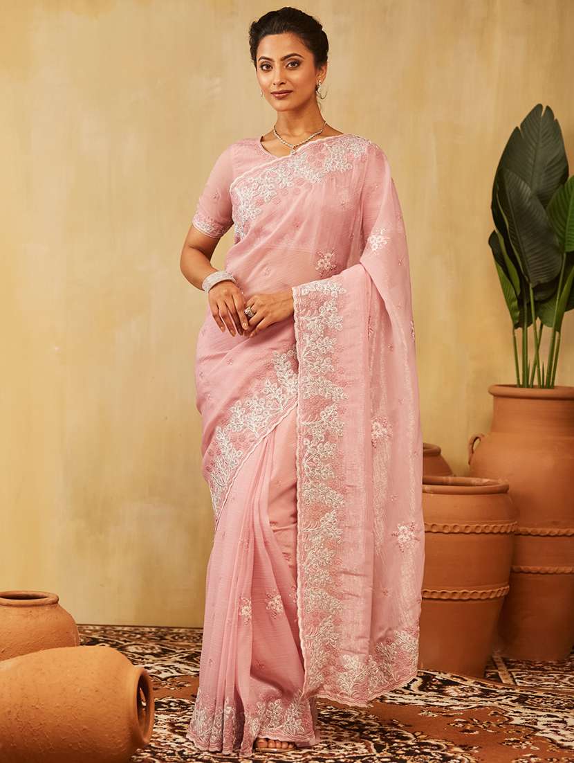women solid with work embroidered saree with blouse - 21949691 -  Standard Image - 1