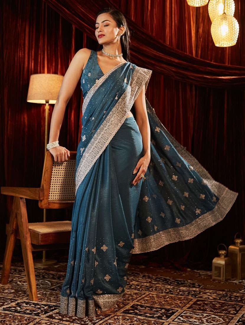 women solid with work embroidered saree with blouse - 21949692 -  Standard Image - 1