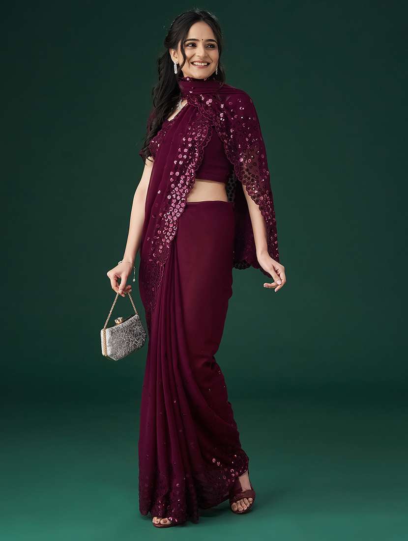 women solid with work embroidered saree with blouse - 21949700 -  Standard Image - 1