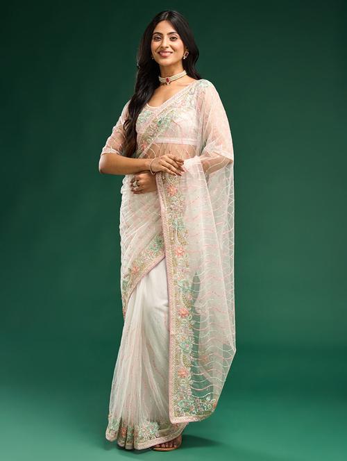 women solid with work embroidered saree with blouse - 21949702 - Standard Image - 0