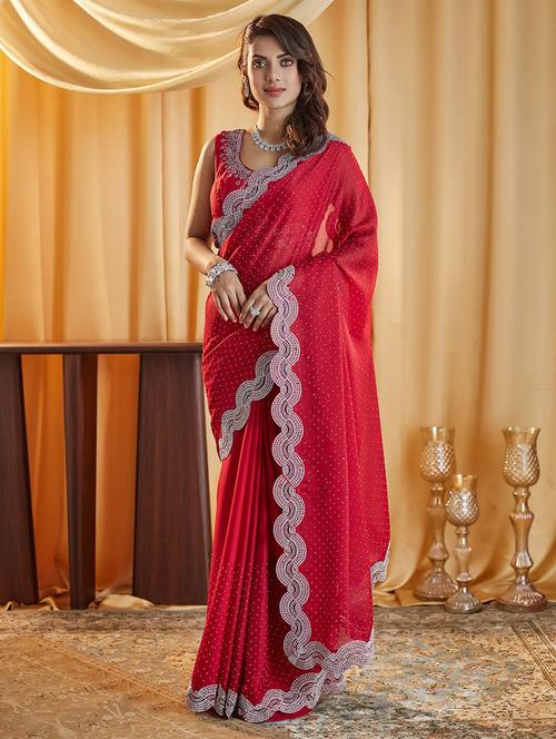 women solid with work embellished saree with blouse - 21949703 -  Standard Image - 0