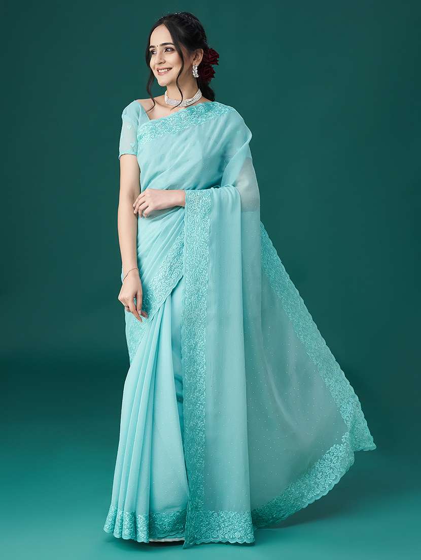 women solid with work embroidered saree with blouse - 21949707 -  Standard Image - 1