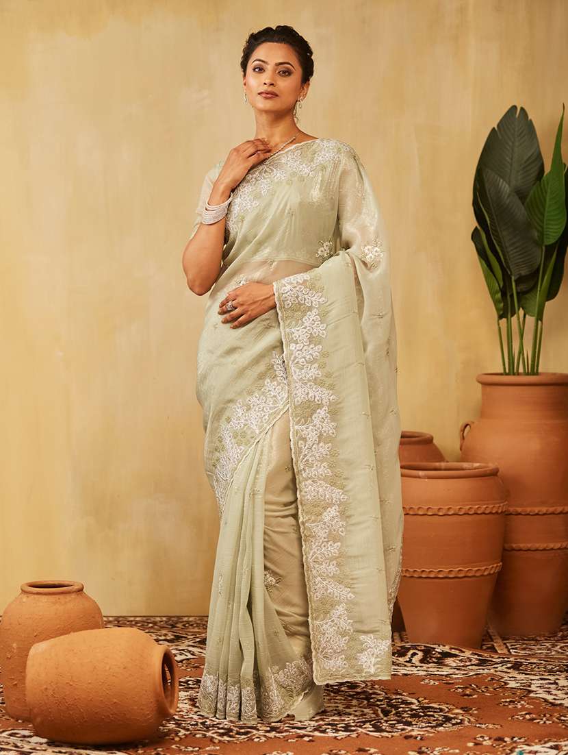 women solid with work embroidered saree with blouse - 21949710 -  Standard Image - 1