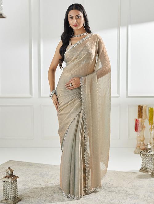women solid with work embellished saree with blouse - 21949712 -  Standard Image - 0