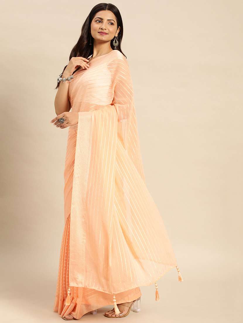 women striped embellished saree with blouse - 21949714 -  Standard Image - 1