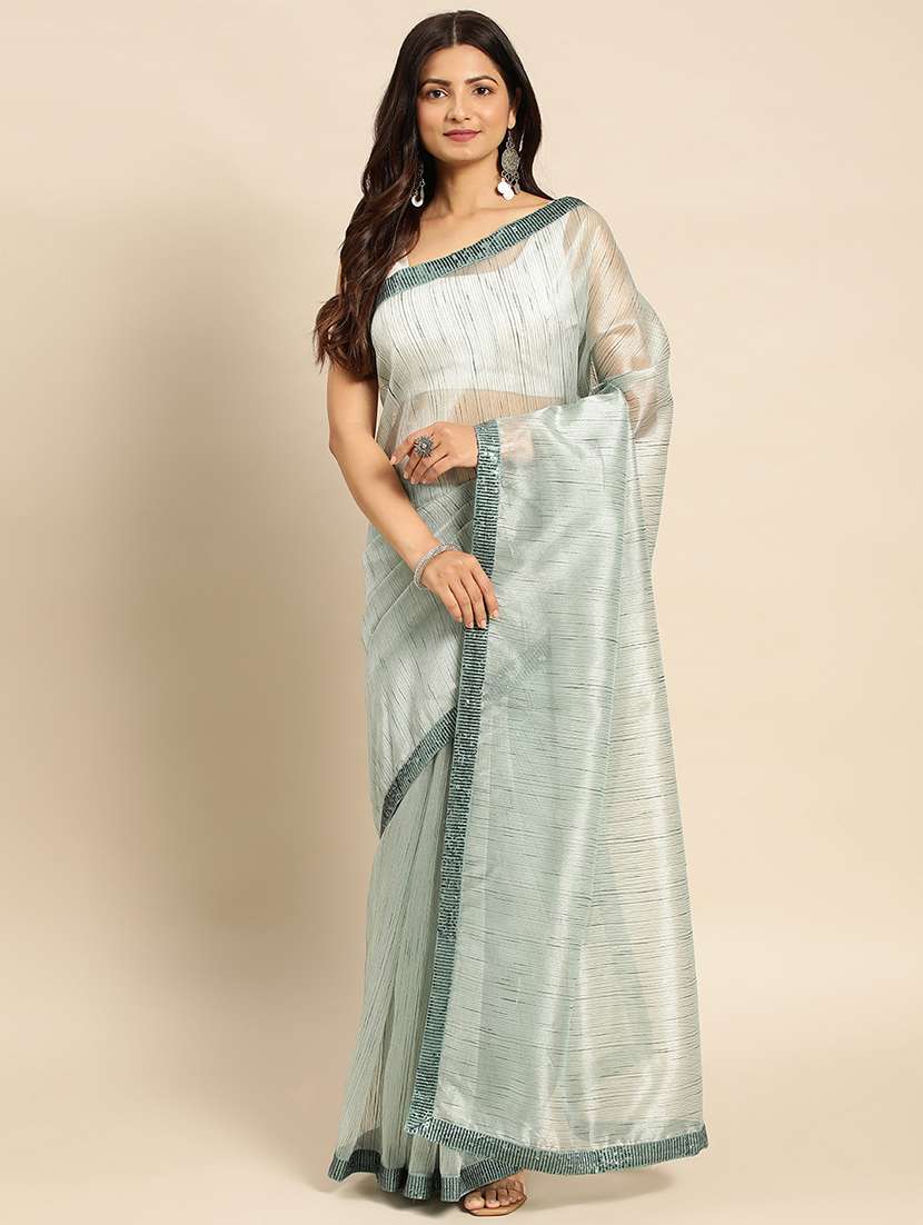 women striped bordered saree with blouse - 21949715 - Standard Image - 1
