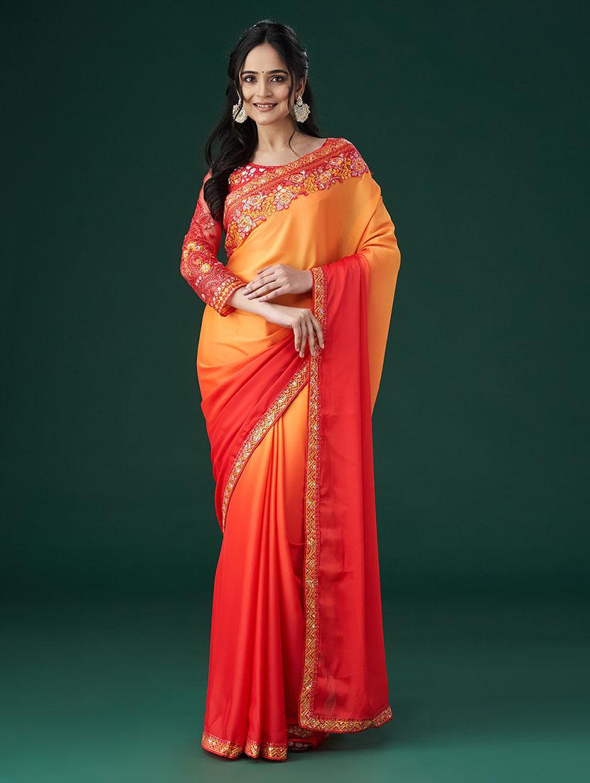 women ombre bordered saree with blouse - 21949718 -  Standard Image - 1