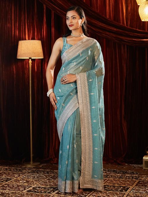 women solid with work embroidered saree with blouse - 21949720 -  Standard Image - 0