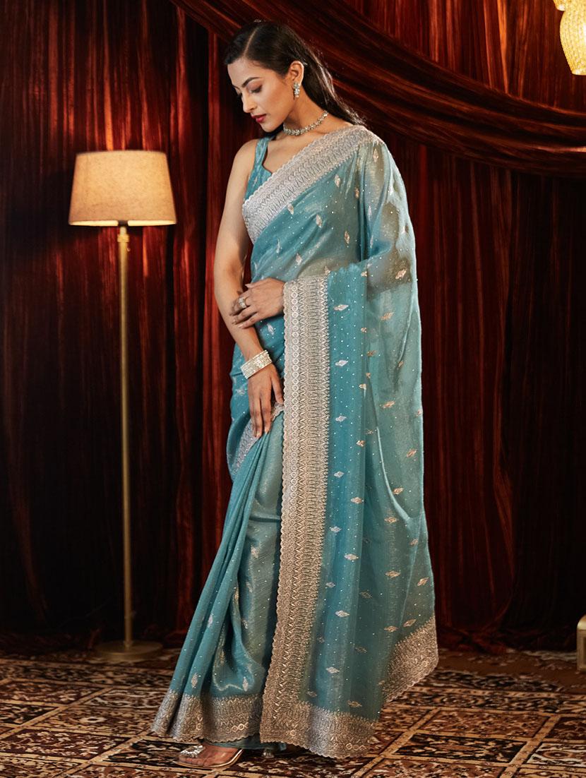 women solid with work embroidered saree with blouse - 21949720 -  Standard Image - 1