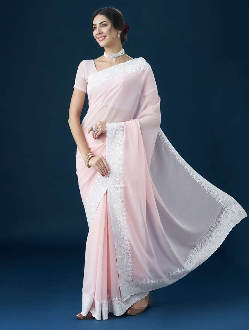 women solid with bordered saree with blouse - 21949722 -  Standard Image - 1