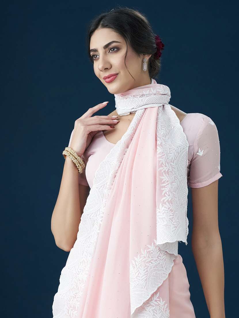 women solid with bordered saree with blouse - 21949722 -  Standard Image - 4