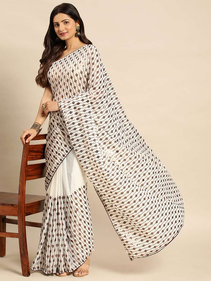 women solid with work embellished saree with blouse - 21949728 - Zoom Image - 0