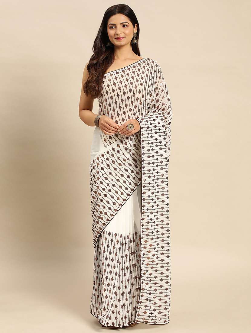 women solid with work embellished saree with blouse - 21949728 - Standard Image - 1