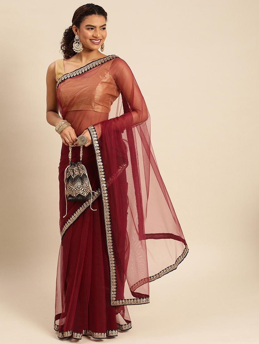 women solid with bordered saree with blouse - 21949730 -  Standard Image - 1