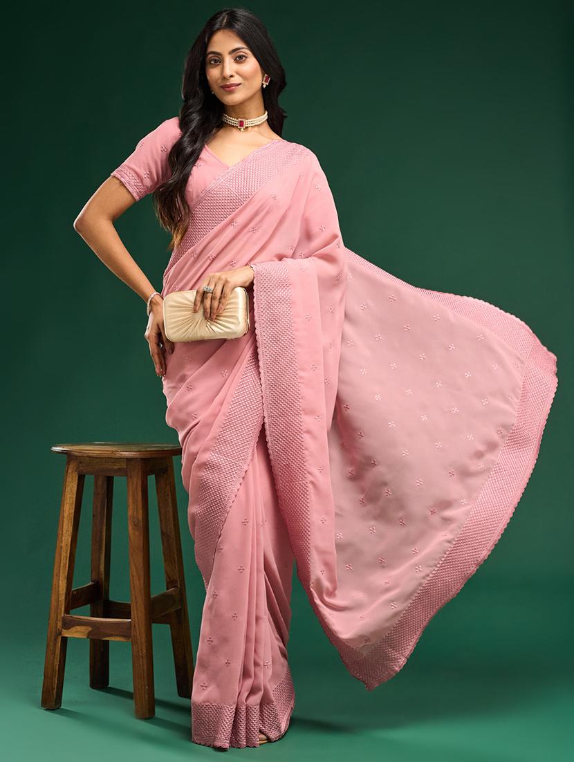 women solid with work embroidered saree with blouse - 21949731 -  Zoom Image - 0