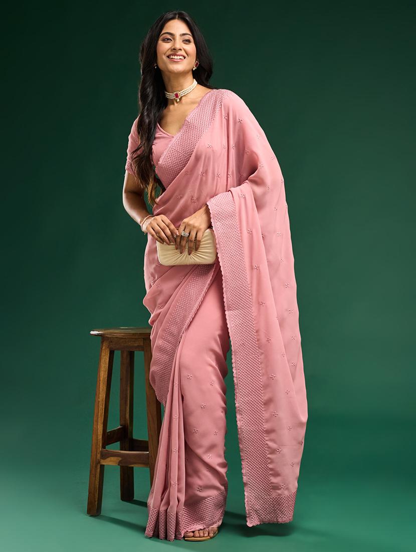women solid with work embroidered saree with blouse - 21949731 -  Standard Image - 1