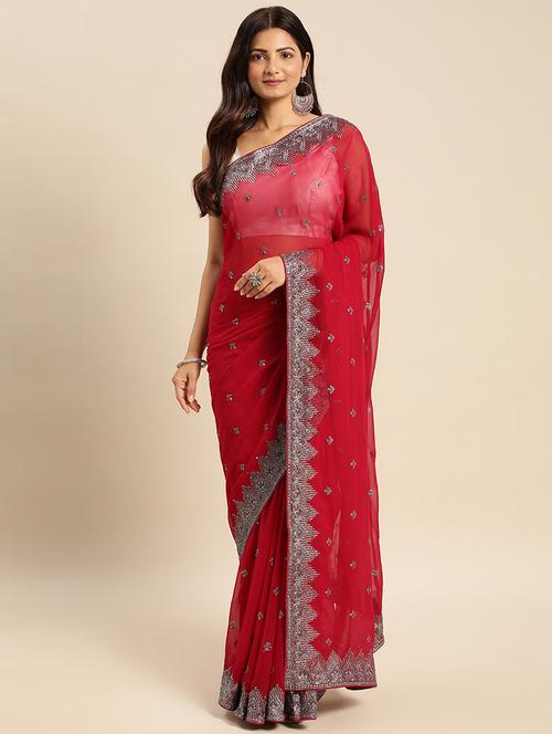 women solid with work embroidered saree with blouse - 21949732 -  Standard Image - 0