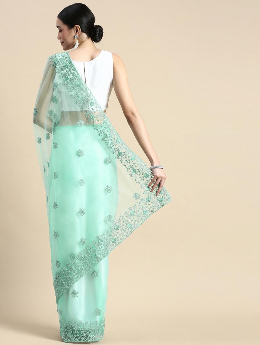 women solid with work embroidered saree with blouse - 21949743 - Standard Image - 1
