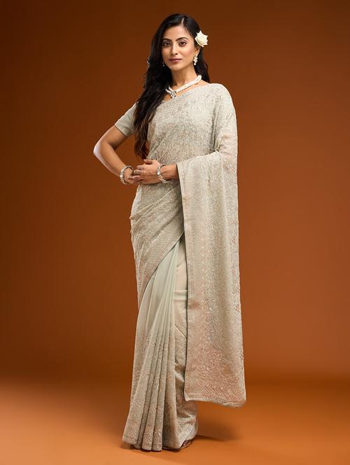 women solid with work embroidered saree with blouse - 21949744 - Standard Image - 0