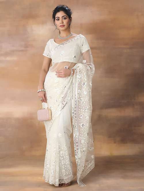 women solid with work embroidered saree with blouse - 21949750 -  Standard Image - 0