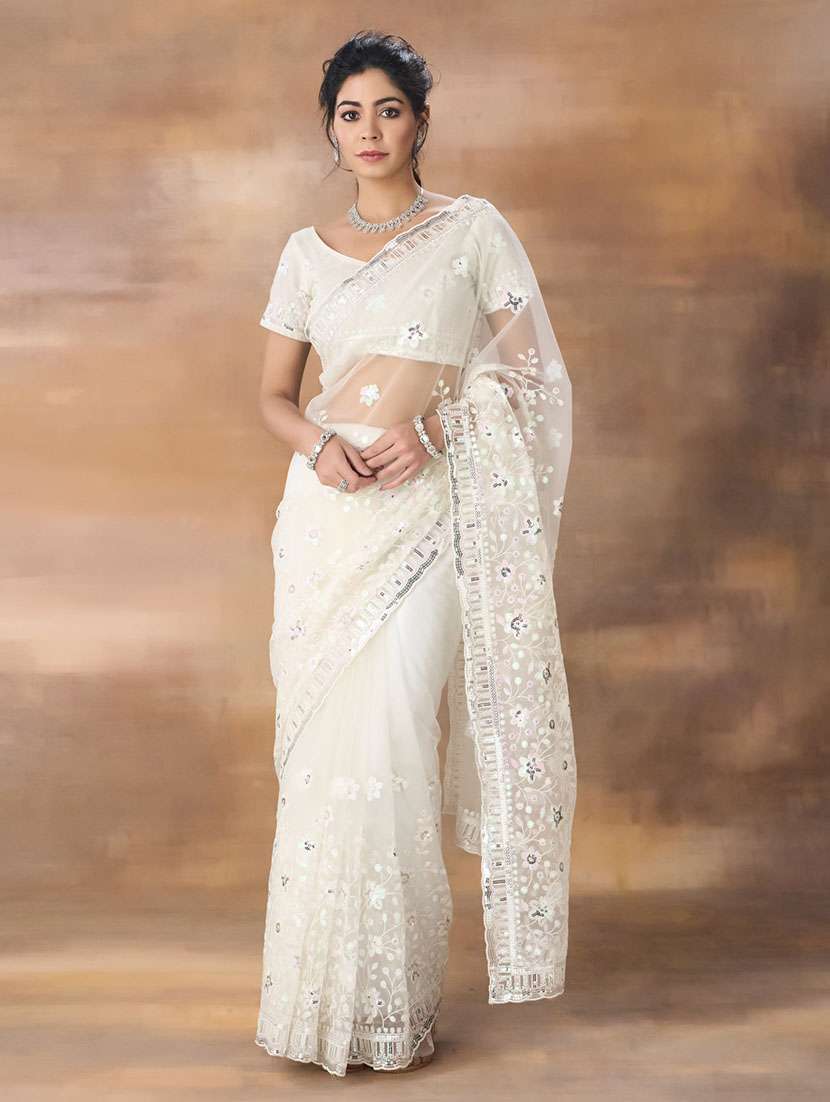 women solid with work embroidered saree with blouse - 21949750 -  Standard Image - 1