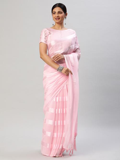 women pink striped saree with blouse - 21949757 -  Standard Image - 0
