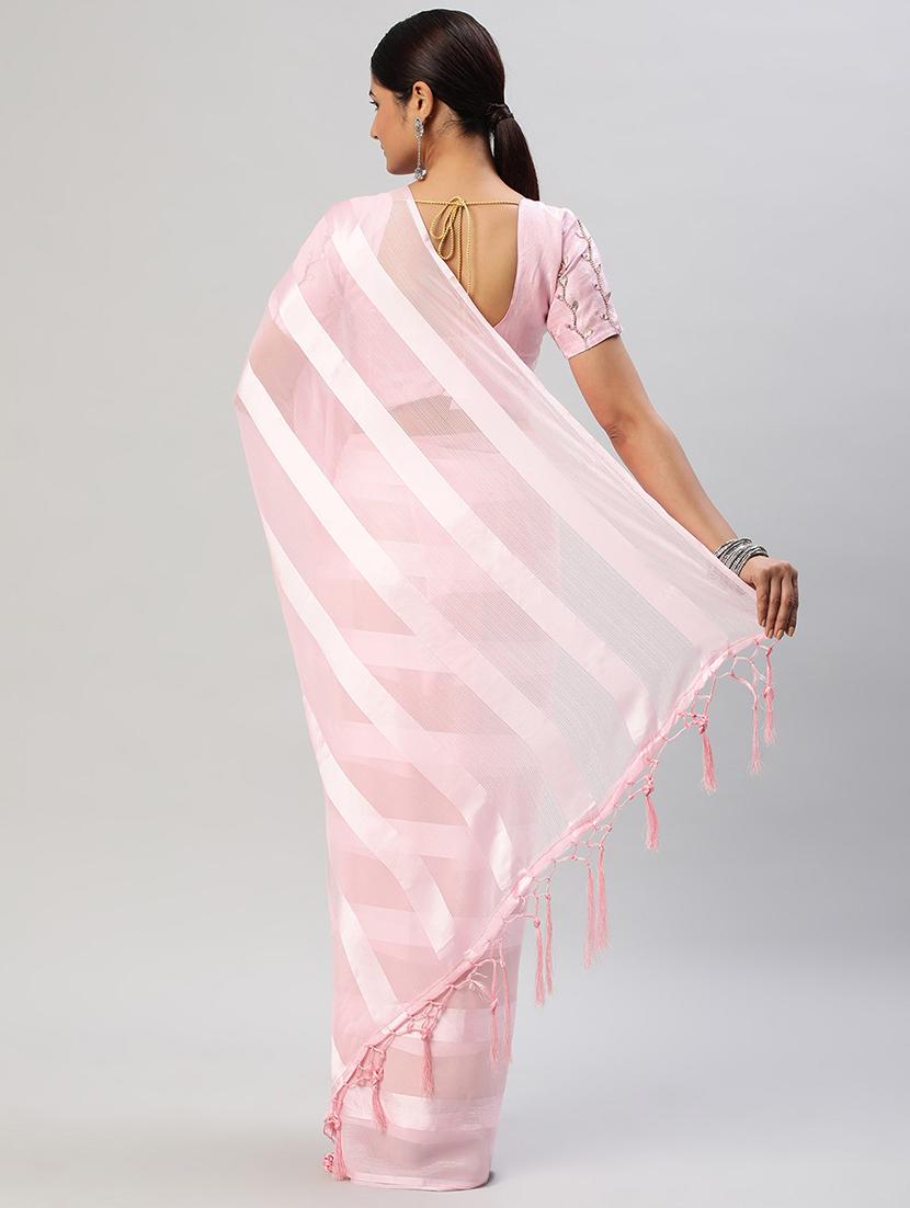 women pink striped saree with blouse - 21949757 -  Standard Image - 1