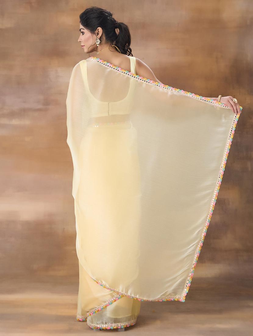 women solid mirror work bordered saree with blouse - 21949761 -  Standard Image - 1