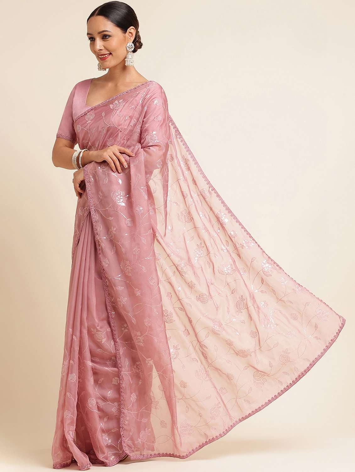 women solid with work embellished saree with blouse - 21949764 -  Standard Image - 1