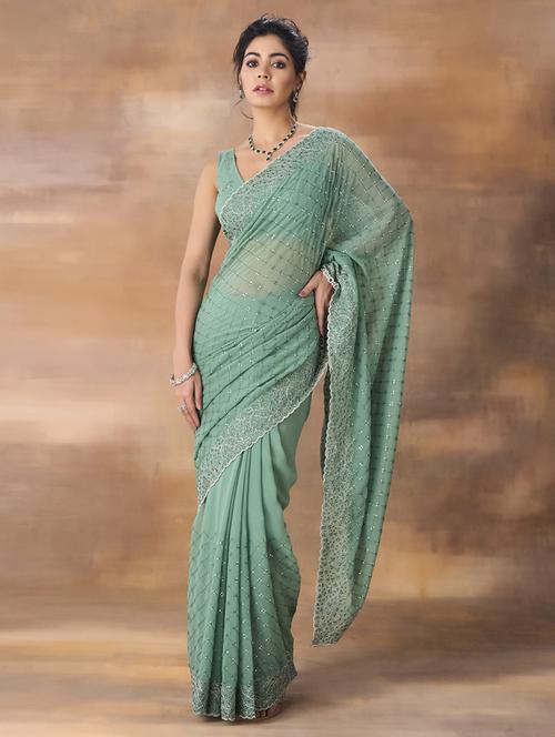 women solid with work embroidered saree with blouse - 21949765 -  Standard Image - 0