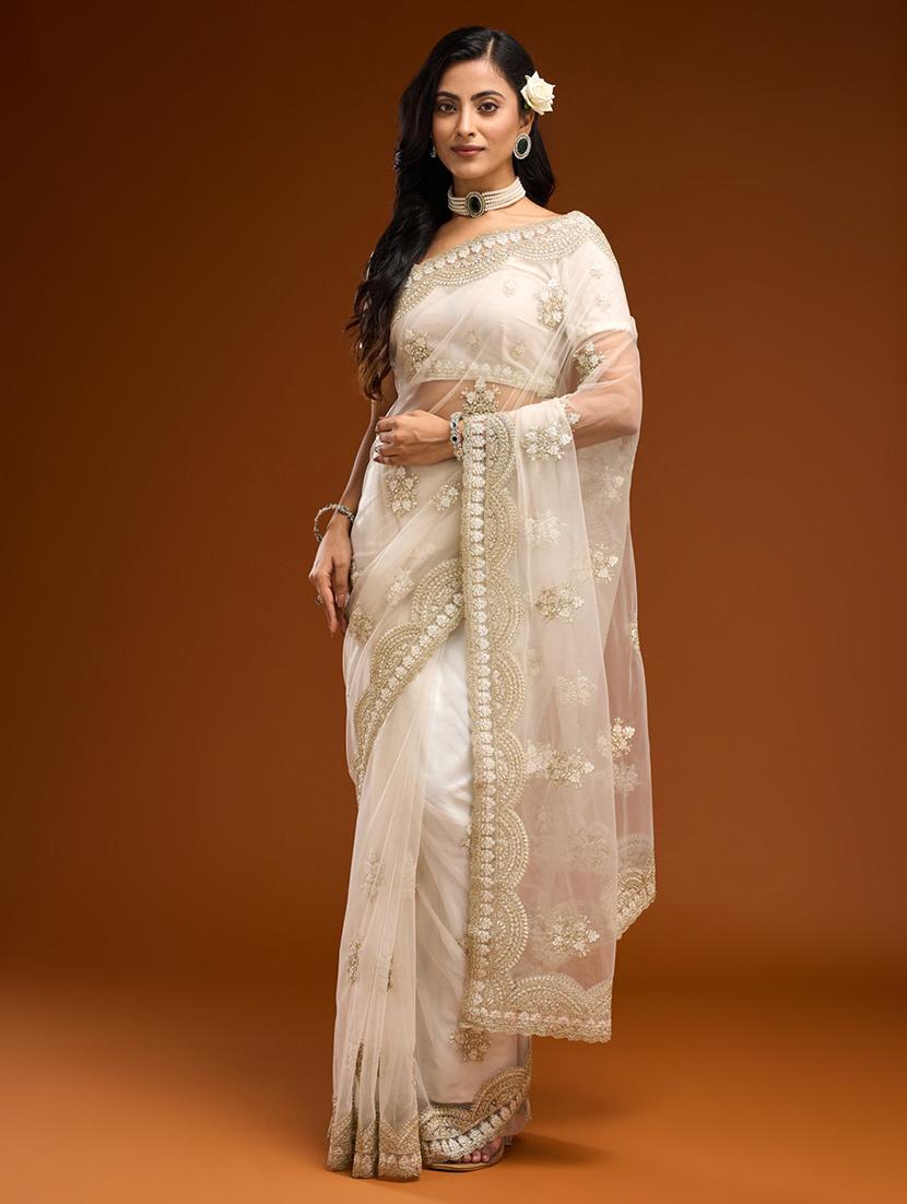 women solid with work embroidered saree with blouse - 21949766 -  Standard Image - 1