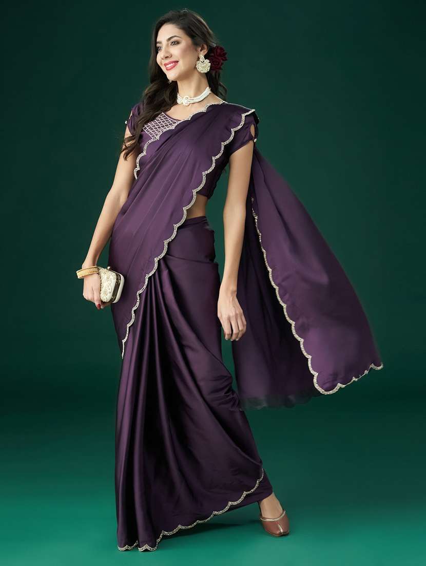 women solid embellished bordered saree with blouse - 21949768 -  Standard Image - 1