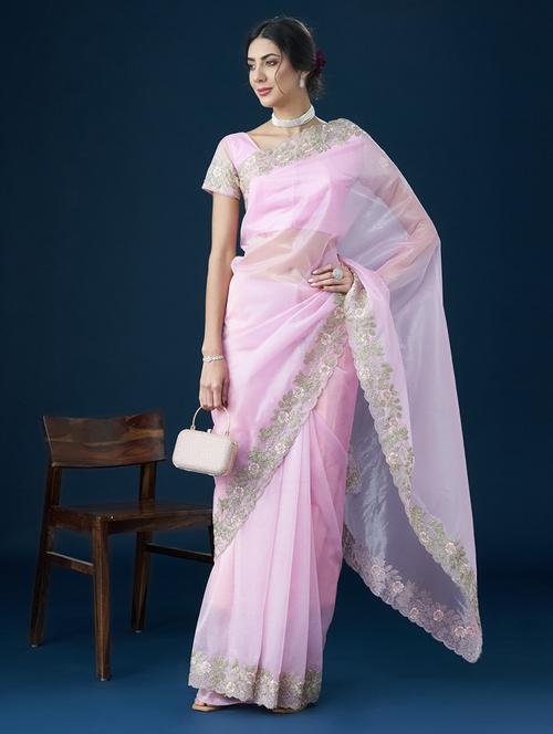 women solid with bordered saree with blouse - 21949769 - Standard Image - 0
