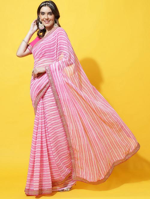 women striped bordered saree with blouse - 21949773 - Standard Image - 0