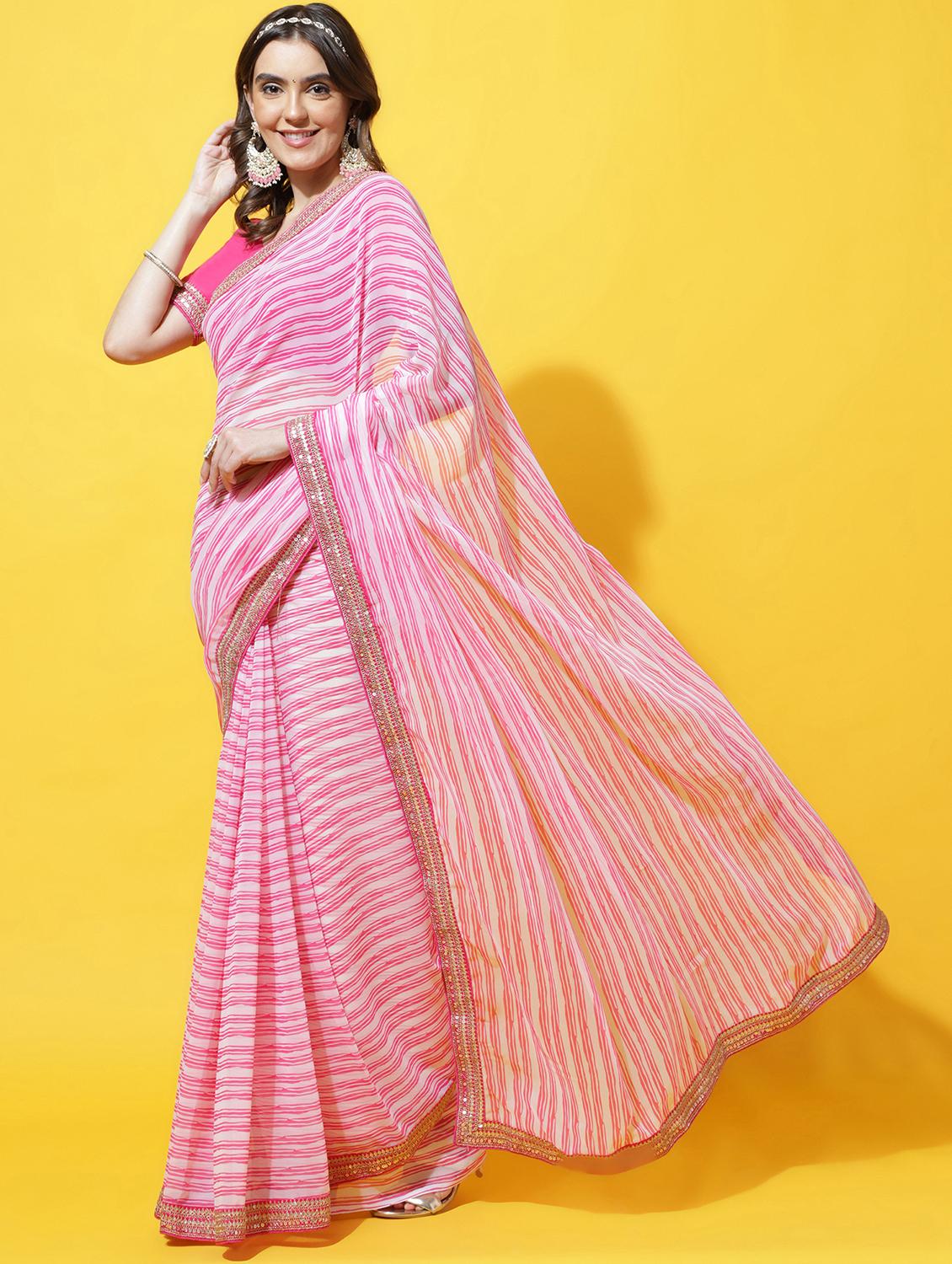 women striped bordered saree with blouse - 21949773 - Zoom Image - 0