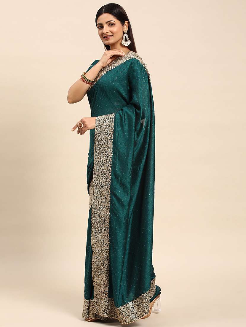 women solid with work embroidered saree with blouse - 21949774 -  Standard Image - 1