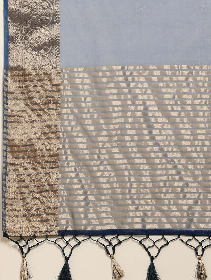 women solid with bordered saree with blouse - 21949776 -  Standard Image - 4