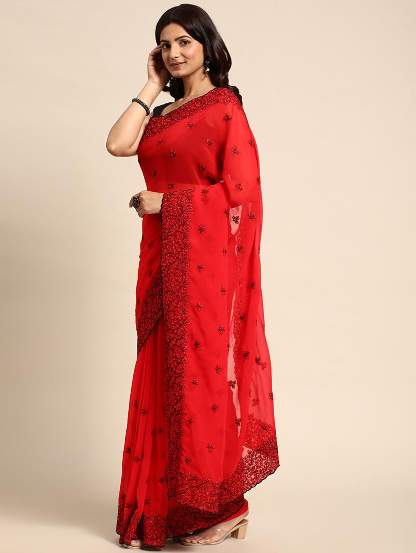 women solid with work embroidered saree with blouse - 21949778 -  Standard Image - 1