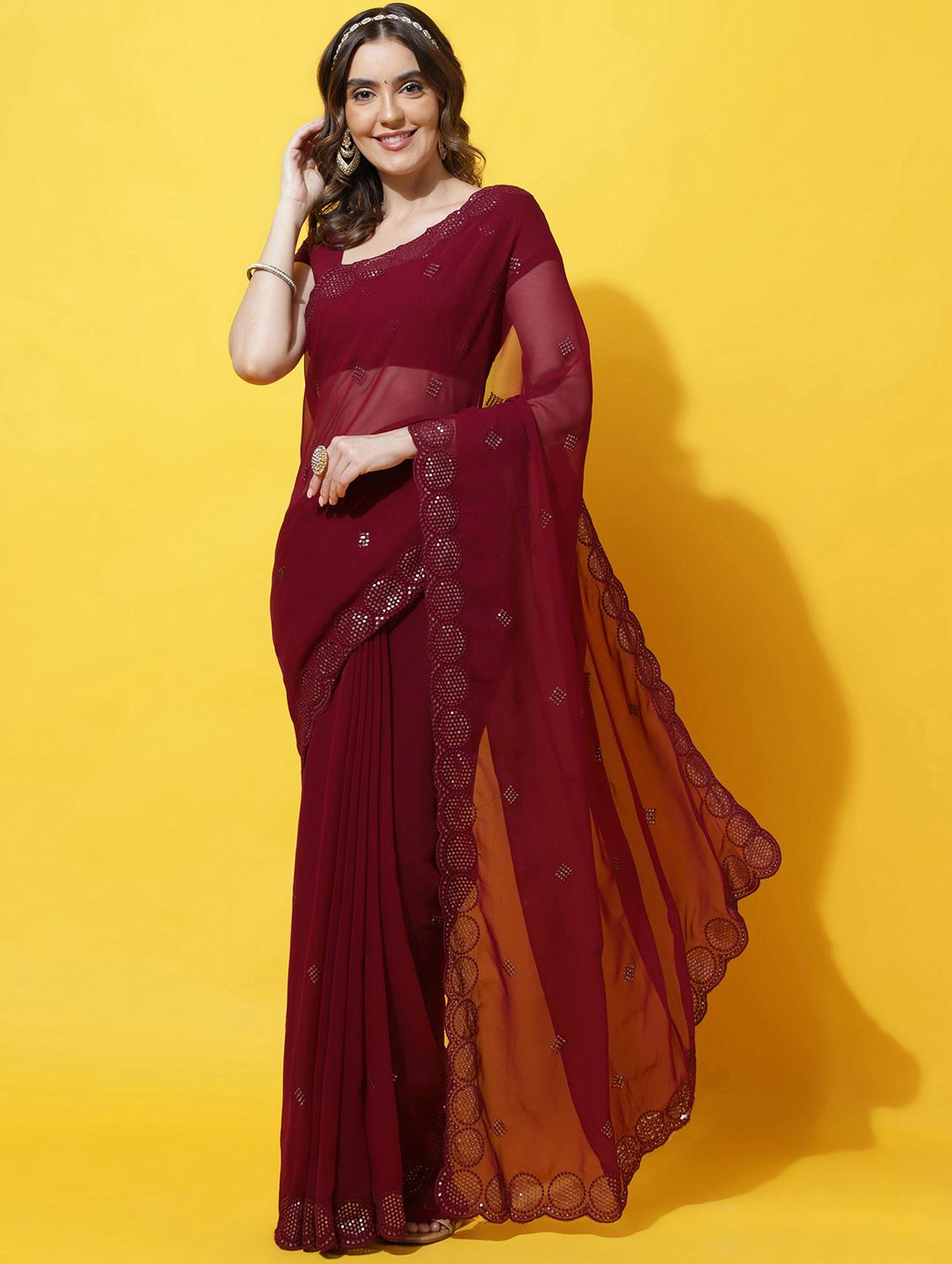 women solid with work embellished saree with blouse