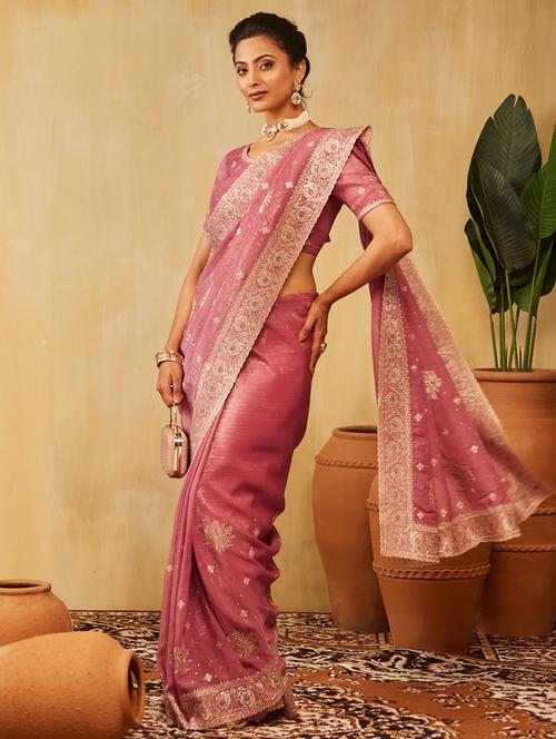 women solid with work embroidered saree with blouse - 21949785 -  Standard Image - 0
