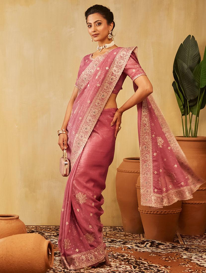 women solid with work embroidered saree with blouse - 21949785 -  Zoom Image - 0