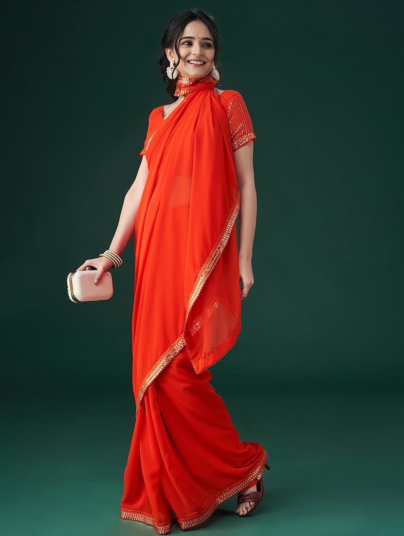 women solid with bordered saree with blouse - 21949789 - Standard Image - 4