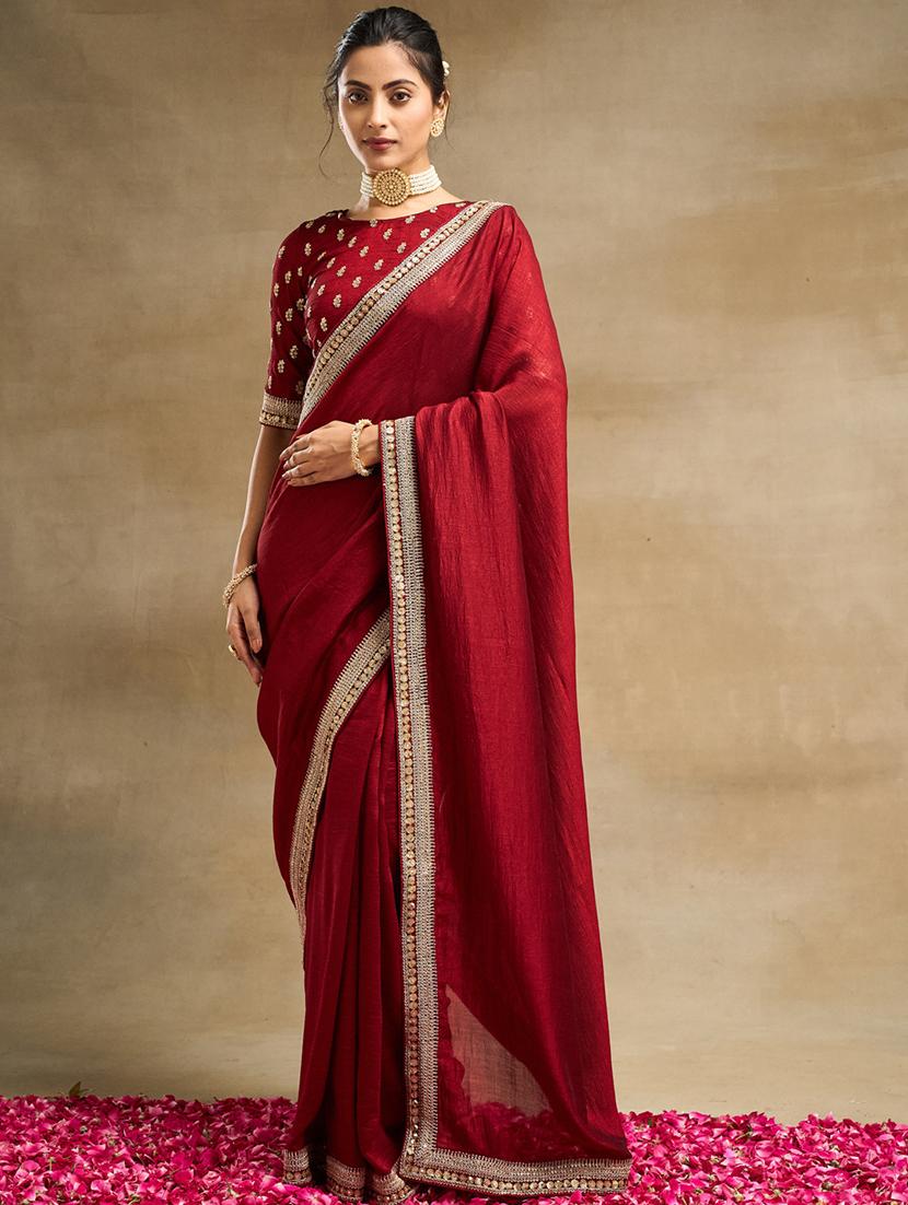 women solid with bordered saree with blouse - 21949800 -  Standard Image - 1
