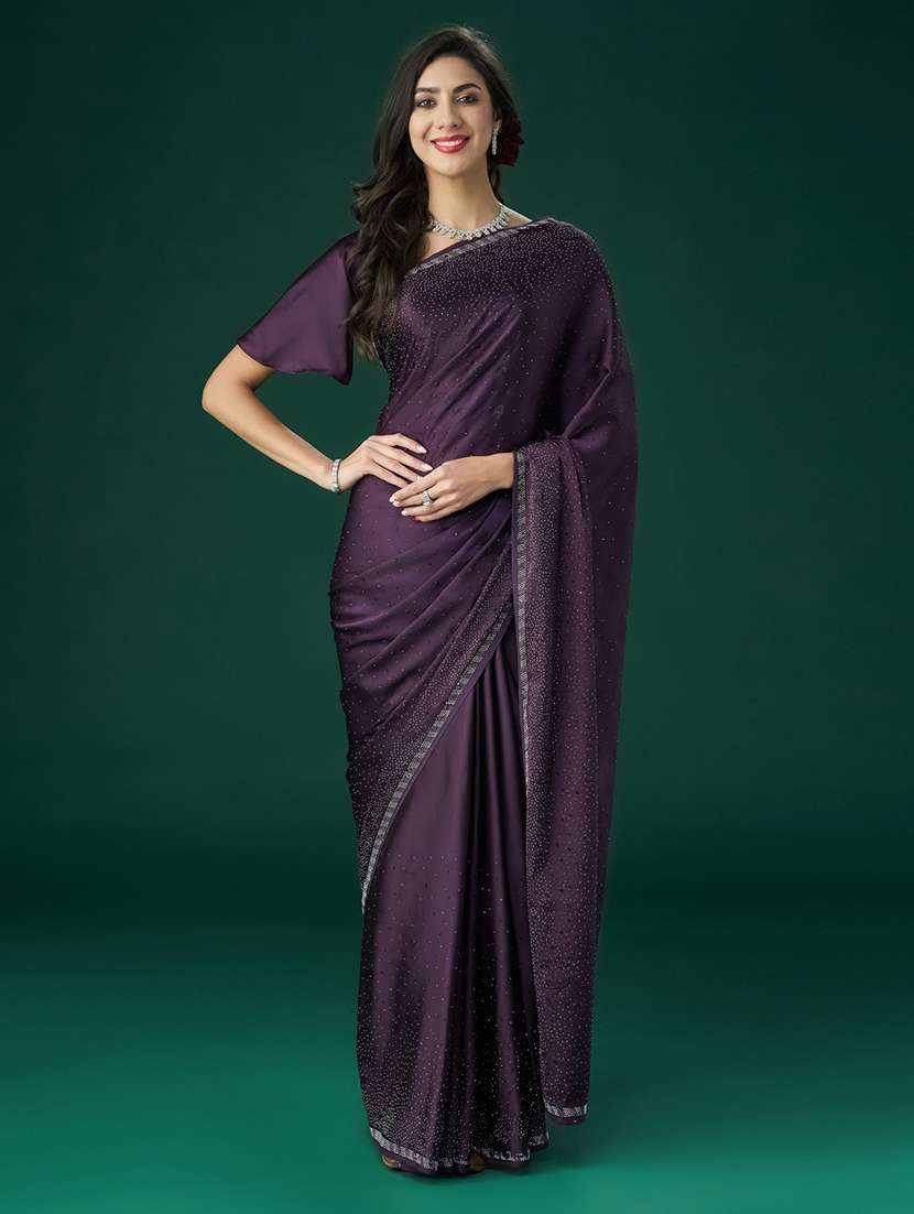 women solid with work embellished saree with blouse - 21949805 - Zoom Image - 0