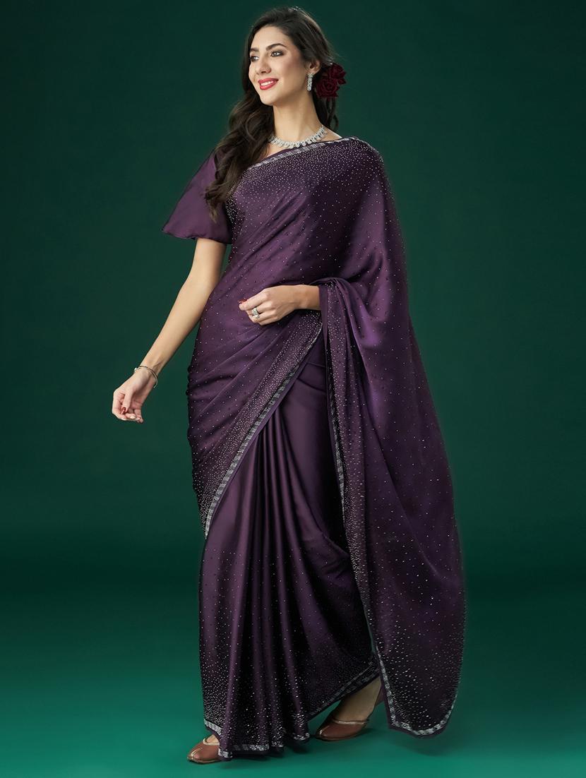 women solid with work embellished saree with blouse - 21949805 - Standard Image - 1