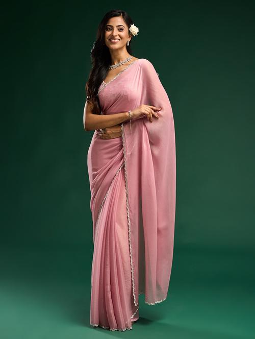 women solid embellished bordered saree with blouse - 21949807 - Standard Image - 0