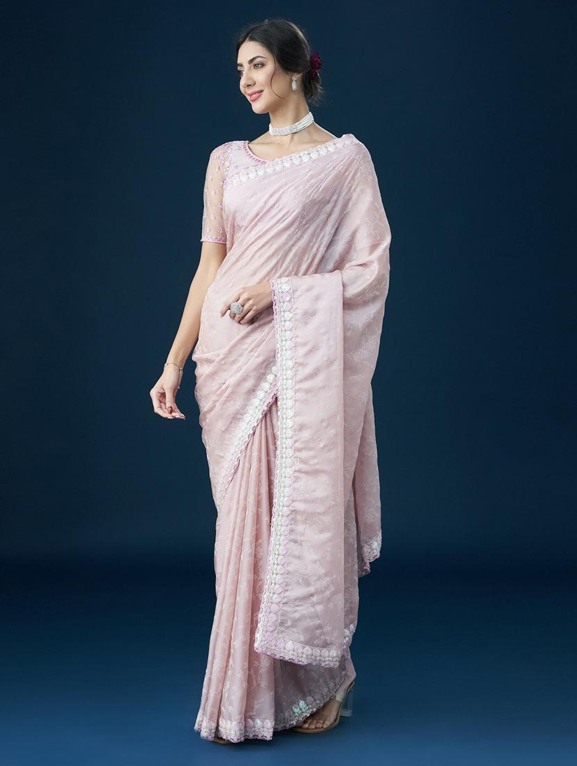 women solid with work embroidered saree with blouse - 21949809 - Standard Image - 1