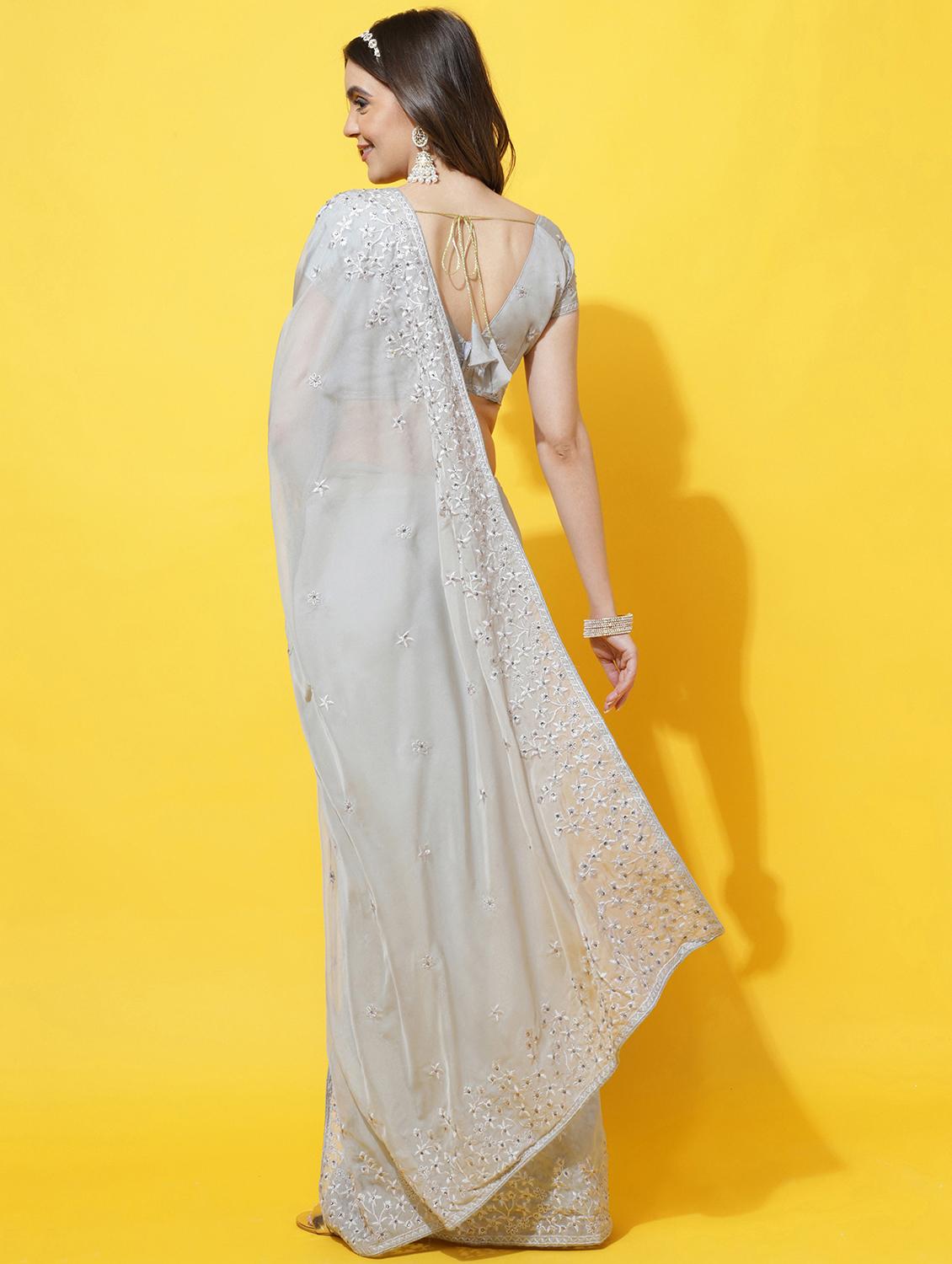 women solid with work embroidered saree with blouse - 21949813 -  Standard Image - 1
