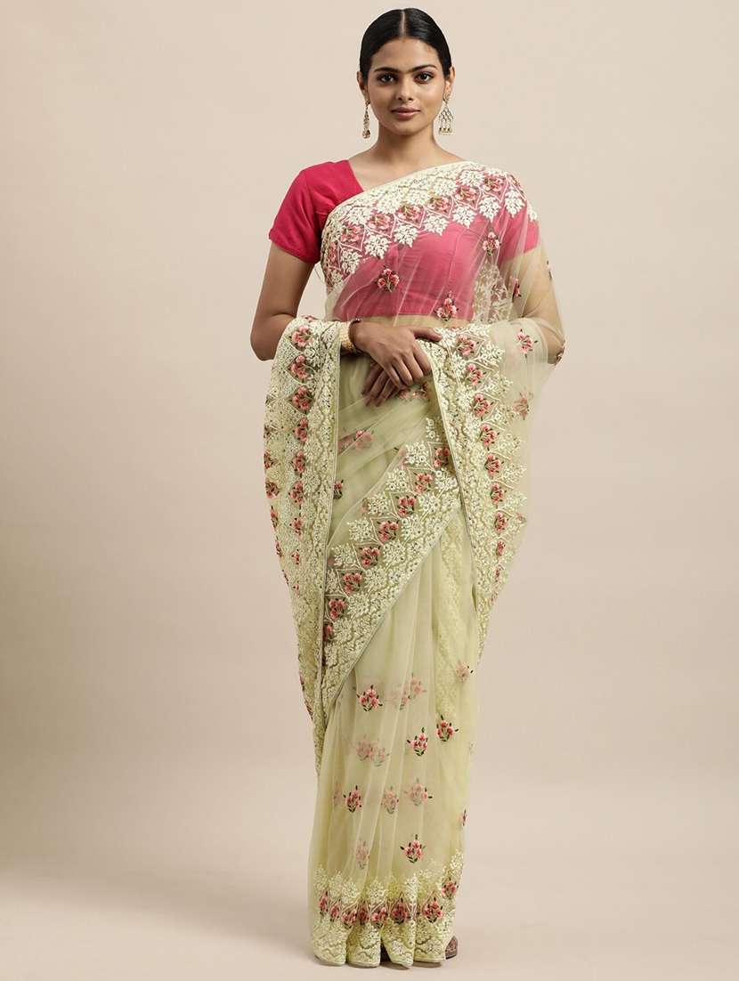 women solid with work embroidered saree with blouse - 21949814 - Standard Image - 1